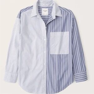 Abercrombie & Fitch Oversized Blue Colorblock Poplin Button-Up Shirt Size Small